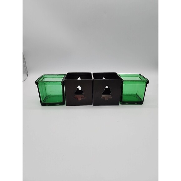 Rustic Pine Tree Candle Holders Christmas Winter Cabin Pair of Candle Holders - Picture 3 of 12